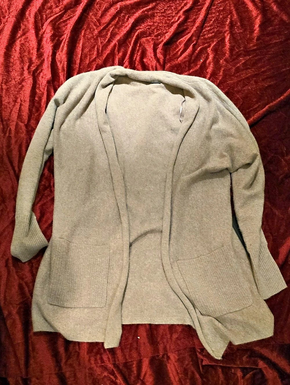 Tahari Pure Luxe 100% Cashmere Open Front Cardigan Brown Medium